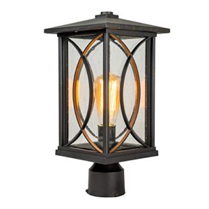jetima outdoor post light black finish waterproof pole lantern lighting fixture with tempered clear seeded glass for patio, garden, yard, balcony, pathway