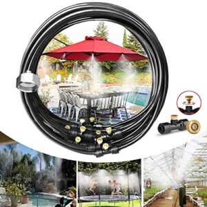 misting cooling system, pre-assembled misting kit,33ft (10m) misting line + 10 brass mist nozzles + a brass adapter(3/4″) outdoor mister for patio garden greenhouse trampoline sprinkle
