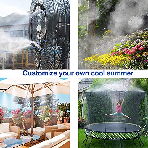 Misting Cooling System, Pre-Assembled Misting Kit,33FT (10M) Misting Line + 10 Brass Mist Nozzles + a Brass Adapter(3/4") Outdoor Mister for Patio Garden Greenhouse Trampoline Sprinkle