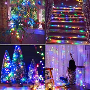 QITONG Solar Fairy Lights Outdoor Waterproof, 2 Pack Each 33ft 100 LED Solar String Lights Multicolor, 8 Modes Silver Wire Solar Mini Twinkle Lights