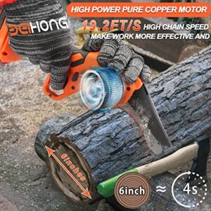 Mini Chainsaw Cordless 6-Inch with 2 Battery, Mini Power Chain Saw with Security Lock, Handheld Small Chainsaw for Tree Trimming Wood Cutting