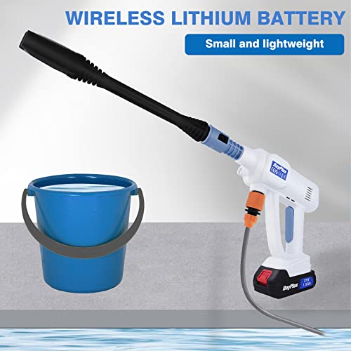 21V Cordless Car Washer Portable Pressure Washer Water Gun Sprayer Jet Cleaner with Multi-Function Nozzle, Foam Generator, 1.5Ah Battery, Fast Charger, 5m Hose, for Car Garden Window