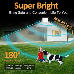 DLLT 30W LED Plug in Motion Sensor Lights Outdoor, 2400LM Flood Light Motion Detected Spotlight, IP66 Waterproof Exterior Security Light for Garage/Yard/Garden/Driveway/Front Door, 6000K White Light