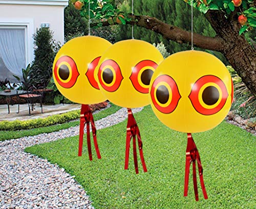 Home-X Scare Birds Away, Garden Protection from Animals, Scarecrows for Garden, Set of 3, Each 40" D x 20.5" H, Yellow