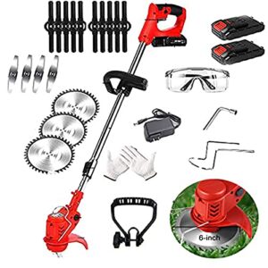 weed wacker,24v 2ah battery powered weed eater with 2 batteries and 3 types blades,weed eaterlightweight and powerful string trimmer for yard and garden(red)