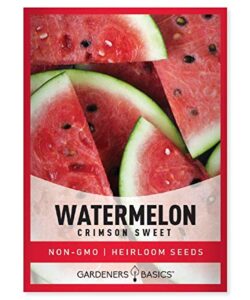 watermelon seeds for planting – crimson sweet heirloom variety, non-gmo fruit seed – 2 grams of seeds great for outdoor garden by gardeners basics