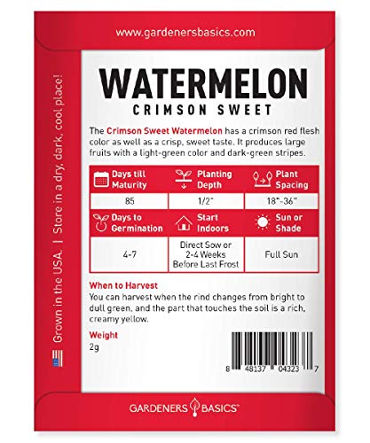 Watermelon Seeds for Planting - Crimson Sweet Heirloom Variety, Non-GMO Fruit Seed - 2 Grams of Seeds Great for Outdoor Garden by Gardeners Basics