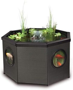 pennington aquagarden, complete raised window pond kit – octagon, water feature pool, includes inpond 5 in 1 300 pond & water pump with uv clarifier, 106 gallon decking pond, three fountain displays,