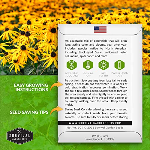 Survival Garden Seeds - Perennial Wildflower Seed for Planting - Packet with Instructions to Plant and Grow in Your Home Garden - Non-GMO Heirloom Varieties