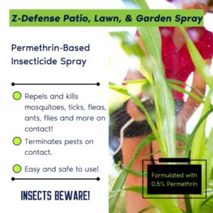 Z-Defense Patio, Lawn and Garden Spray Permethrin Insecticide, Gallon with Battery Operated Wand/Sprayer. Permethrin Based Pesticide Kills Ticks, Fleas, Flies, Spiders, Ants and Mosquitoes.