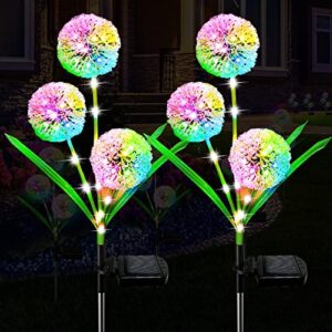 oneokro solar garden lights outdoor decorative,2 pack 6 flowers solar dandelion lights with 72 led colorful lights,ip65 waterproof solar decoration for patio, yard, landscape, pathway, lawns,walkway