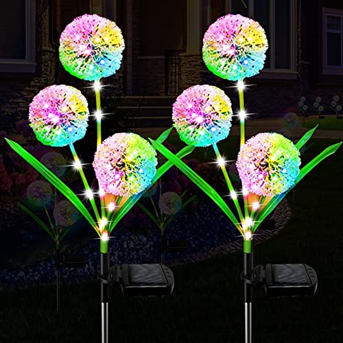 oneOKRO Solar Garden Lights Outdoor Decorative,2 Pack 6 Flowers Solar Dandelion Lights with 72 LED Colorful Lights,IP65 Waterproof Solar Decoration for Patio, Yard, Landscape, Pathway, Lawns,Walkway