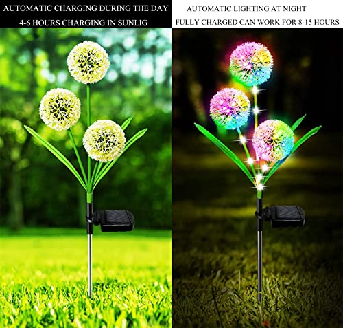 oneOKRO Solar Garden Lights Outdoor Decorative,2 Pack 6 Flowers Solar Dandelion Lights with 72 LED Colorful Lights,IP65 Waterproof Solar Decoration for Patio, Yard, Landscape, Pathway, Lawns,Walkway