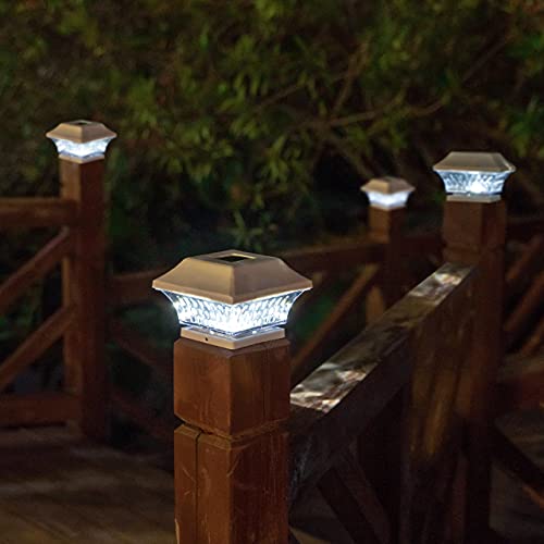 SUNWIND Solar Post Cap Lights Outdoor- 4 Pack LED Fence Post Lights for Wooden Posts Warm White Waterproof for Deck, Patio or Garden Decoration (White)
