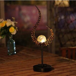 hdnicezm garden solar table lights outdoor flame shape crackle glass globe vintage metal lights,waterproof warm white led for lawn,patio or courtyard (bronze)