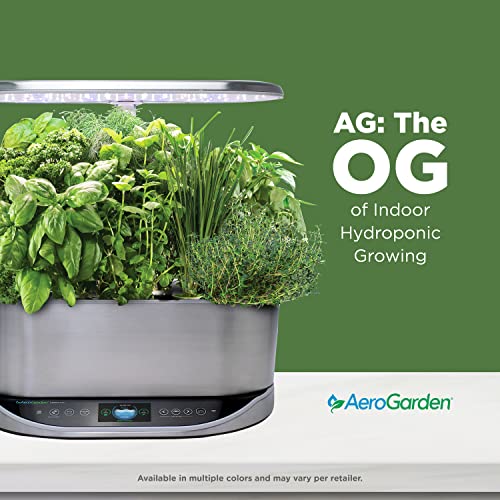 AeroGarden Bounty Elite - Indoor Garden, Platinum Stainless & Salad Greens Seed Pod Kit with Red and Green Leaf, Romaine and Butter Head Lettuce, Liquid Plant Food and Growing Guide (6-Pod)