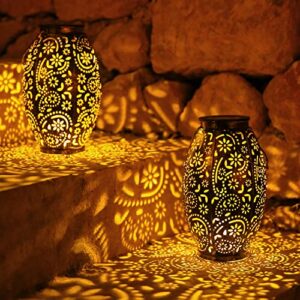 solar lanterns outdoor waterproof hanging – oxyled 2 pack decorative lantern lights solar powered with handle metal for garden outside table patio porch yard decor christmas