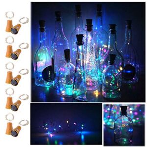 decorman 10 pack solar powered wine bottle lights, 10 led waterproof copper cork shaped lights for wedding/christmas/outdoor/holiday/garden/patio/yard/pathway decor (colorful)