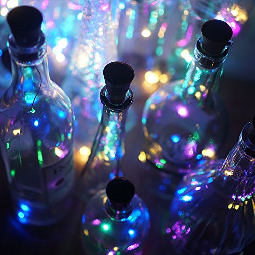 Decorman 10 Pack Solar Powered Wine Bottle Lights, 10 LED Waterproof Copper Cork Shaped Lights for Wedding/Christmas/Outdoor/Holiday/Garden/Patio/Yard/Pathway Decor (Colorful)