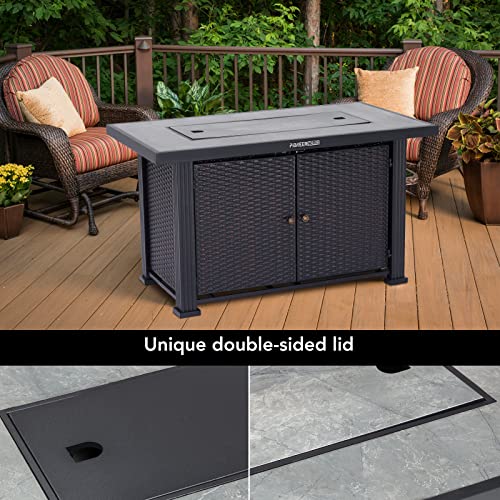 44 Inch Propane Fire Pit Table, PioneerWorks 50000BTU Rectangle Fire Table with Double-Sided Cover, Separate Storage Space, Slate Tabletop&Hidden Ignition, CSA Certified, Companion for Your Garden