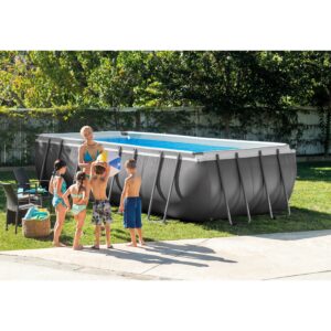 Intex 18ft X 9ft X 52in Ultra Frame Rectangular Pool Set with Sand Filter Pump, Ladder, Ground Cloth & Pool Cover