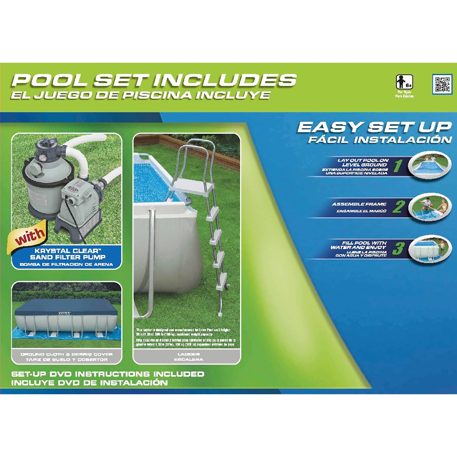 Intex 18ft X 9ft X 52in Ultra Frame Rectangular Pool Set with Sand Filter Pump, Ladder, Ground Cloth & Pool Cover