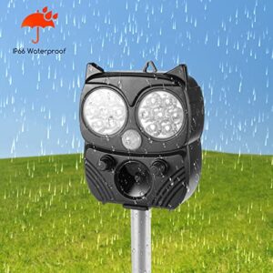 Animal Repellent Outdoor Solar Powered, Jahy2Tech Waterproof Ultrasonic Repeller, Motion Sensor, Flashing Lights, Alarm Horn for Vole Rat Mouse Cat Dog Rodent Bird Squirrel Deer (Black)