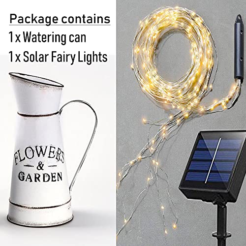 soltuus Solar Watering Can with 6.6ft Cascading Lights, Including Metal Watering Can and 180 LED Solar Powered Waterfall Lights, Christmas Gift for Mom, Decorative for Outdoor Garden Patio