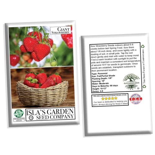 Giant Strawberry Seeds for Planting, 50 Heirloom Seeds Per Packet, (Isla's Garden Seeds), Non GMO Seeds, Botanical Name: Fragaria vesca, Great Home Fruit Garden Gift