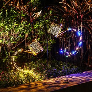 Gunlire 2 Pack Solar Watering Can Lights Garden Decor, Waterproof Hanging Solar Lantern Lights Solar Fairy Lights for Patio, Landscape, Pathway, Flower Bed, Gifts - 8 Modes (Watering Can Lights)