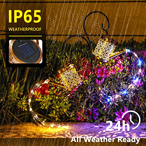 Gunlire 2 Pack Solar Watering Can Lights Garden Decor, Waterproof Hanging Solar Lantern Lights Solar Fairy Lights for Patio, Landscape, Pathway, Flower Bed, Gifts - 8 Modes (Watering Can Lights)