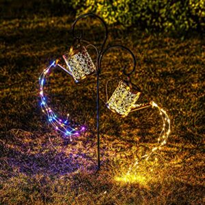 Gunlire 2 Pack Solar Watering Can Lights Garden Decor, Waterproof Hanging Solar Lantern Lights Solar Fairy Lights for Patio, Landscape, Pathway, Flower Bed, Gifts - 8 Modes (Watering Can Lights)