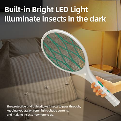 MOSHUNT Bug Zapper for Indoor Outdoor Electric Fly Swatter USB Rechargeable Mosquito Zapper Racket with 4000V Powerful Grid, Removable Flashlight and 3-Layer Safety Mesh for Home, Outdoor, Garden