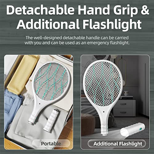 MOSHUNT Bug Zapper for Indoor Outdoor Electric Fly Swatter USB Rechargeable Mosquito Zapper Racket with 4000V Powerful Grid, Removable Flashlight and 3-Layer Safety Mesh for Home, Outdoor, Garden