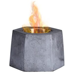 ROUNDFIRE Hexaganol Concrete Tabletop Fire Pit - Fire Bowl, Portable Fire Pit, Small Personal Fireplace for Indoor and Garden Use.