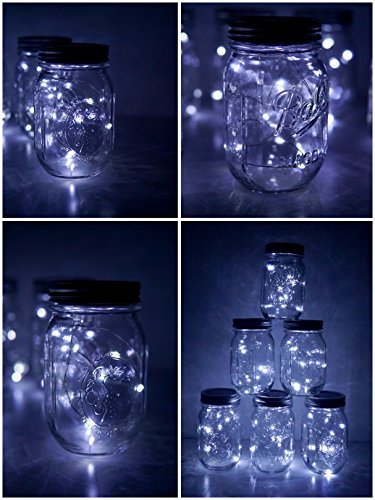 Decorman Solar Mason Jar Lid Lights, 6 Pack 20 LED Waterproof String Fairy Star Firefly Jar Lids Lights for Patio Garden Yard Lawn Party Wedding Christmas Decoration(Jars & Hangers Not Included)