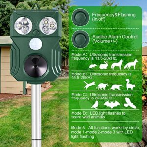 3 Pack Ultrasonic Solar Animal Repeller Outdoor Coyote Deer Repellent Devices for Garden, Deterrent with Motion Sensor, Strobe Light, Cat Deer Skunk Rat Repellent