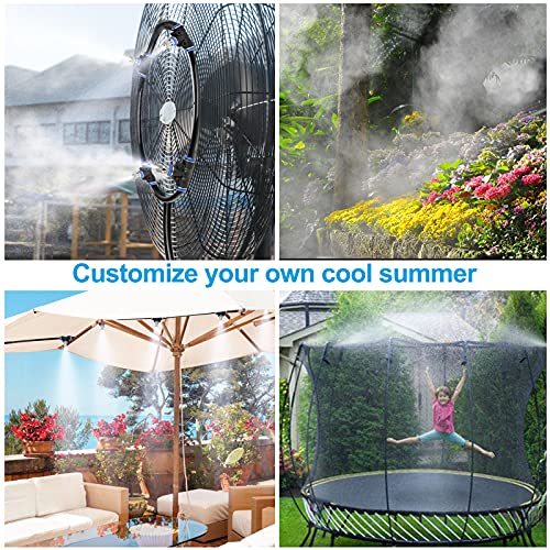 Kesfitt Misters for Outside Patio, 33FT(10M) DIY Misting Line,12pcs Brass Nozzle, Anti-UV Tube, a Brass Adapter(3/4") Outdoor Misting Cooling System Garden Greenhouse Courtyard Trampoline