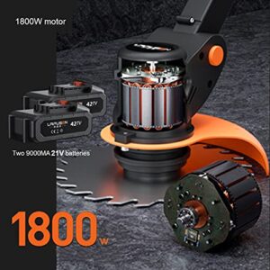 21V 9000MA Battery Grass Trimmer, 1800W Powerful Electric Strimmers with Metal Blade,Telescopic Cordless Garden Edger Cutter Garden Lawn Mower,15 cm Cutting Width