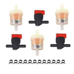 WFLNHB 1/4" in Line Fuel Gas Filters Shut Cut Off Valves Clamps Replacement for Briggs & Stratton Yamaha Motorcycle Lawn Mower Tractor