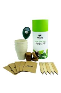 awake farms indoor herb garden seed starter kit – indoor grow kit with bamboo pots, soil discs, moisture meter, plant markers, seeds – herb seeds variety pack indoor – ideal for balcony, windowsill
