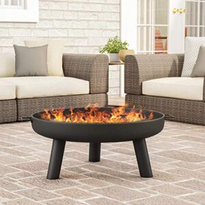 pure garden 50-lg1200 27.5” outdoor fire pit-raised steel bowl for above ground wood burning-side handles & storage cover-for patios, backyards & camping, 27.55″, black