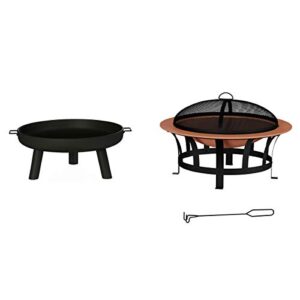 Pure Garden 50-LG1200 27.5” Outdoor Fire Pit-Raised Steel Bowl for Above Ground Wood Burning-Side Handles & Storage Cover-for Patios, Backyards & Camping, 27.55", Black