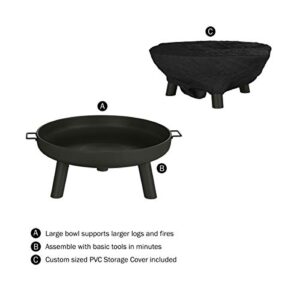 Pure Garden 50-LG1200 27.5” Outdoor Fire Pit-Raised Steel Bowl for Above Ground Wood Burning-Side Handles & Storage Cover-for Patios, Backyards & Camping, 27.55", Black