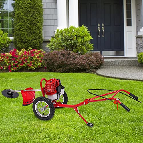 Hand Push Type Lawn Mower Trimmer, 3 in 1 Gasoline Brush Cutter and Tiller 49cc 2 Stroke Petrol Lawn Mower Grass Cutter Multifunction Garden Tool