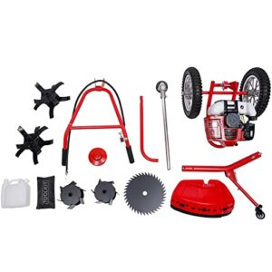 Hand Push Type Lawn Mower Trimmer, 3 in 1 Gasoline Brush Cutter and Tiller 49cc 2 Stroke Petrol Lawn Mower Grass Cutter Multifunction Garden Tool