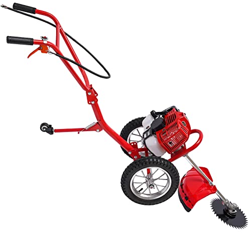 Hand Push Type Lawn Mower Trimmer, 3 in 1 Gasoline Brush Cutter and Tiller 49cc 2 Stroke Petrol Lawn Mower Grass Cutter Multifunction Garden Tool