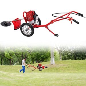 Hand Push Type Lawn Mower Trimmer, 3 in 1 Gasoline Brush Cutter and Tiller 49cc 2 Stroke Petrol Lawn Mower Grass Cutter Multifunction Garden Tool