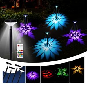 Solar Pathway Lights 4 Pack, Garden Path Lights Decorative Solar Powered Waterproof, Color Changing + Warm White Bright LED Light with 5 Variable Patterns for Outdoor Yard Landscape Decorations