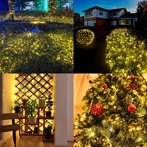 Christmas Net Lights Outdoor 120 LED 5ftx6ft Christmas Decorations Lights ,8 Modes Connectable Waterproof Net Mesh Lights for Xmas Trees, Bushes, Wedding, Garden, Outdoor, Indoor Decor (Warm White)